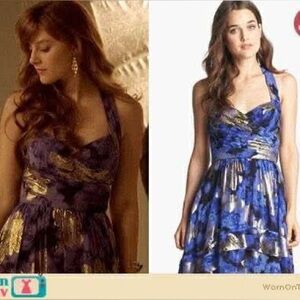 Nicole Miller metallic Purple and Gold floral Halter Dress Size 6